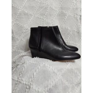 Coach Black Leather Wedge Ankle Boots Side Zip Women's Size 8
